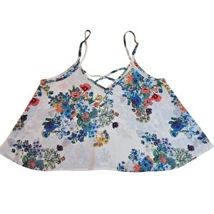 Papaya Cropped Flowy Floral Boho Camisole Top S/M‎ Adjustable Fairy Cottagecore